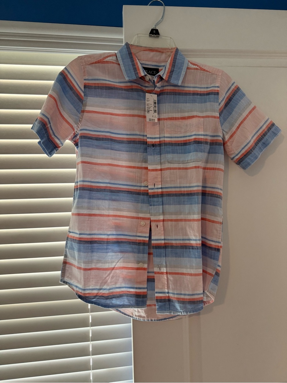 New with tags Short-Sleeve Striped Button-Down Blue & Coral - Childrens Place